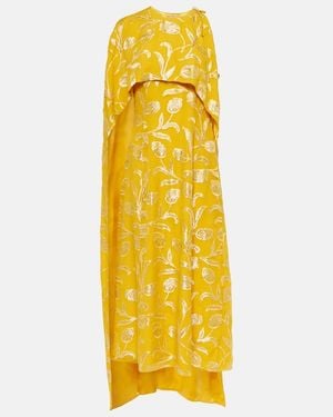 Markarian Caped Silk-Blend Midi Dress - Yellow