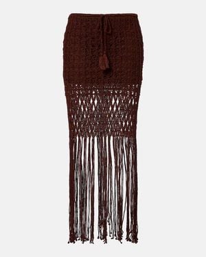 Anna Kosturova Crochet Fringed Cotton Miniskirt - Brown