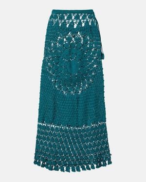 Rabanne Falda Midi De Croche De Algodon Adornada - Verde
