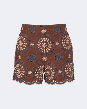 Veronica Beard Allen Broderie Anglaise Linen Shorts - Brown