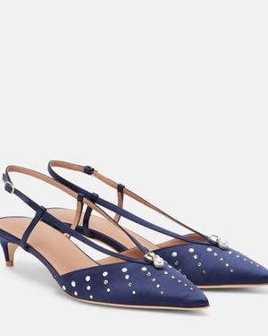 Malone Souliers Moore 40 Embellished Satin Slingback Court Shoes - Blue