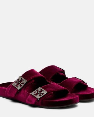Tory Burch Mellow Embellished Velvet Slides - Red