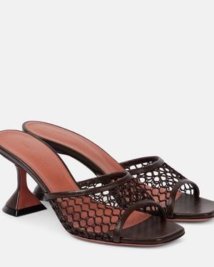 AMINA MUADDI Lupita Leather-Trimmed Raffia Mules - Brown