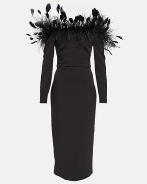 Safiyaa Feather-trimmed Midi Dress - Black