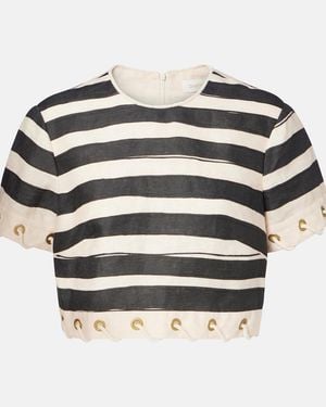 Zimmermann Rebellion Striped Linen Crop Top - Black