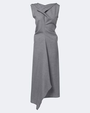 Victoria Beckham Draped Asymmetric Wool Midi Dress - Gray