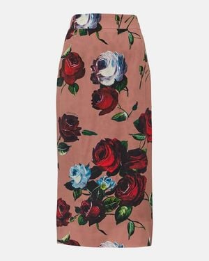 Dolce & Gabbana Floral Silk-Blend Charmeuse Midi Skirt - Red
