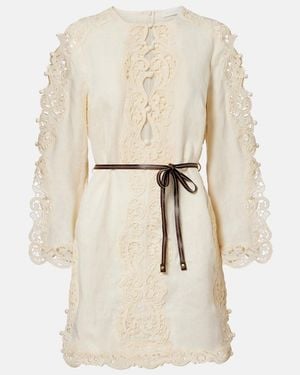 Zimmermann Awaken Belted Embroidered Linen Minidress - Natural