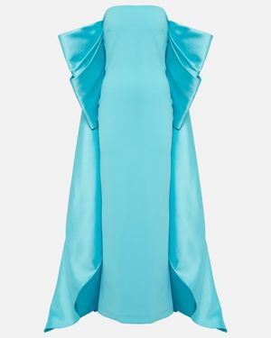 Solace London Kyla Caped Twill And Crepe Gown - Blue