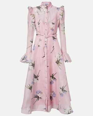 LEO LIN Katrina Floral Linen And Silk Midi Dress - Pink