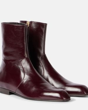 KHAITE Colt Leather Ankle Boots - Brown