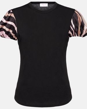 PUCCI Iride Satin-Trimmed Cotton Top - Black