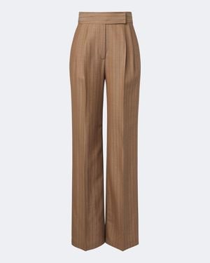 Etro Striped Wool Wide-Leg Trousers - Brown