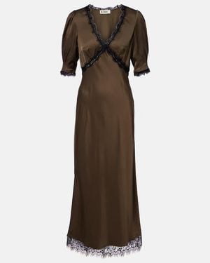 RIXO London Annina Lace-Trimmed Satin Midi Dress - Brown