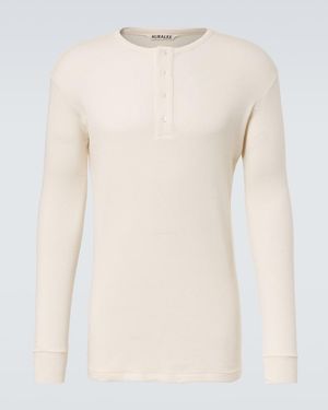 AURALEE Ribbed-Knit Cotton Henley Shirt - Natural