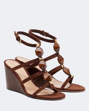 Gianvito Rossi Studded Suede Wedge Sandals - Brown