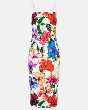 Dolce & Gabbana Floral Silk-Blend Midi Dress - White