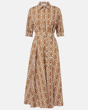 Max Mara Luxgi Belted Printed Cotton Midi Dress - Natural