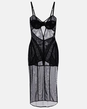 Dolce & Gabbana Midikleid Aus Tuell Und Satin - Schwarz