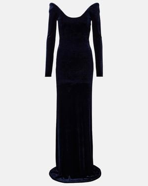 Alaïa Off-Shoulder Velvet Gown - Blue