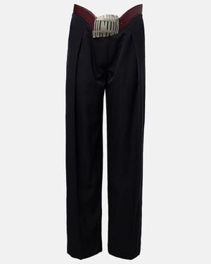 Jean Paul Gaultier Leather-Trimmed Wool Wide-Leg Trousers - Black