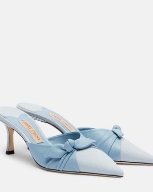 Jimmy Choo Livi Bow-Detail Leather-Trimmed Canvas Mules - Blue