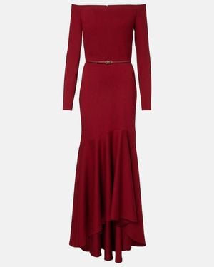 Elie Saab Belted Off-Shoulder Jersey Gown - Red
