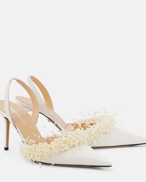 Mach & Mach Floating Pearl 85 Satin Slingback Pumps - Natural