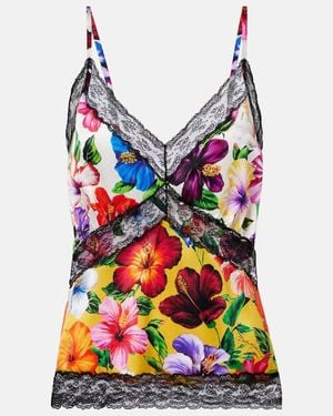 Dolce & Gabbana Floral Lace-Trimmed Silk-Blend Camisole - Multicolour