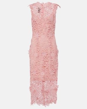 Monique Lhuillier Floral Lace Guipure Midi Dress - Pink