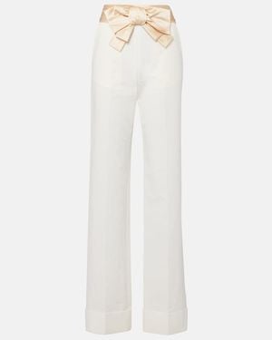 Valentino High-Rise Cotton And Linen Straight Trousers - White