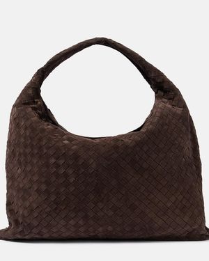 Bottega Veneta Hop Intrecciato Large Suede Shoulder Bag - Brown