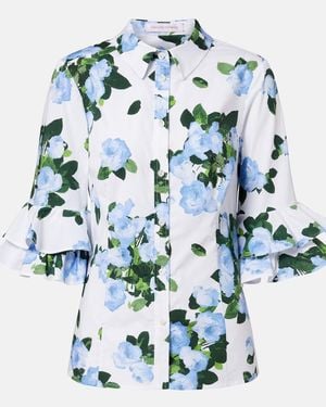 Carolina Herrera Floral Ruffled Cotton-Blend Shirt - Blue
