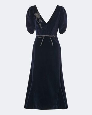 Erdem Embellished Cotton Velvet Midi Dress - Blue