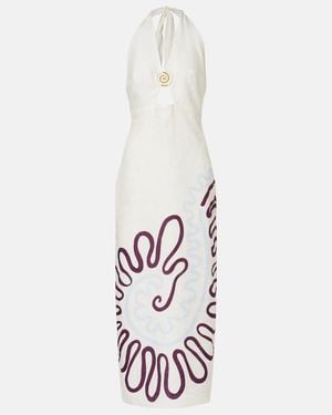 Cala De La Cruz Clara Cutout Printed Linen Maxi Dress - White