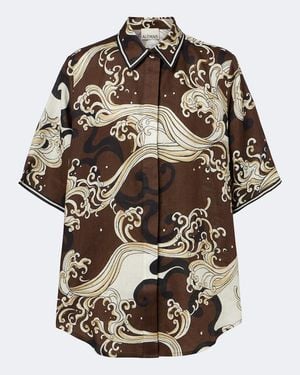 ALÉMAIS Otis Printed Oversized Linen Shirt - Brown