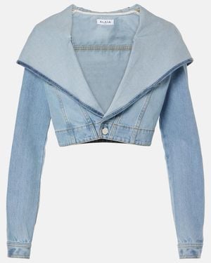 Alaïa Cropped Denim Jacket - Blue
