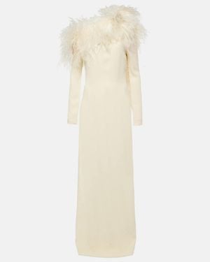 Taller Marmo Garbo Feather-Trimmed Crepe Gown - Natural