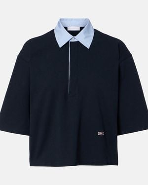 Stella McCartney Cropped Cotton Pique Polo Shirt - Blue