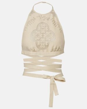 Valentino Open-Back Cotton-Blend Crop Top - White