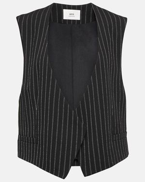 Ami Paris Virgin Wool Pinstripe Waistcoat - Black