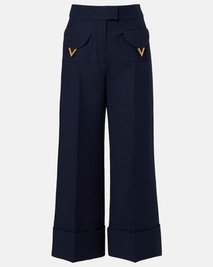 Valentino Crepe Couture Vgold Wide-Leg Pants - Blue