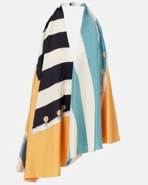 Loewe Printed Asymmetric Halterneck Silk Top - Blue
