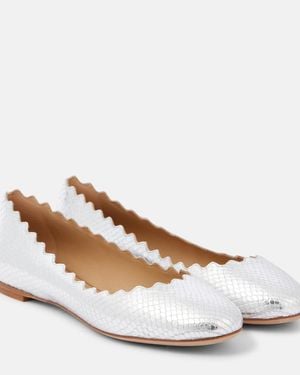 Chloé Lauren Croc-Effect Leather Ballet Flats - White