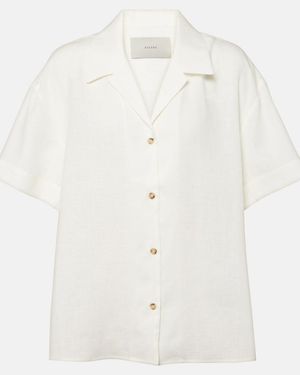 Asceno Prague Linen Bowling Shirt - White