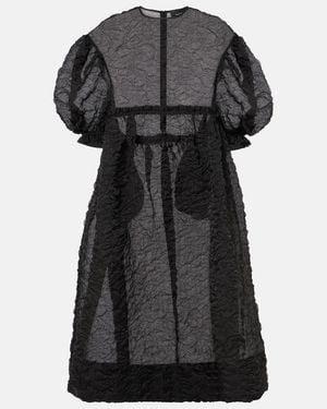 Simone Rocha Gathered Puff-Sleeve Midi Dress - Black