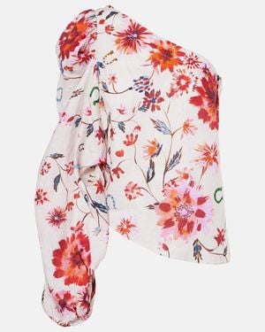 Dorothee Schumacher Floral Ease One-Shoulder Linen Top - Red