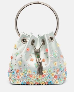 Jimmy Choo Bon Bon Embellished Satin Bucket Bag - Green