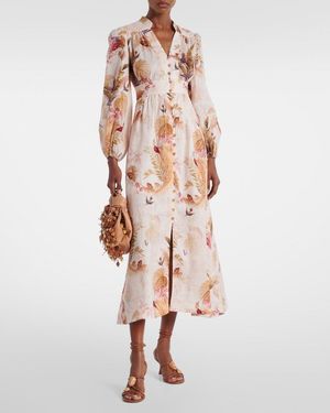 Zimmermann Lightburst Puff Floral Cotton Midi Dress in Pink | Lyst Canada