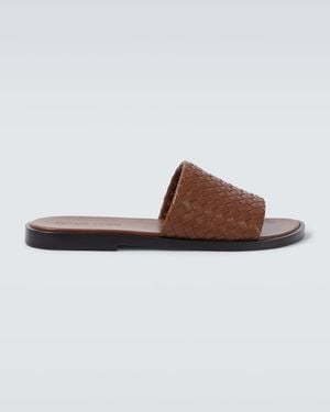 Bottega Veneta Elio Intrecciato Leather Slides - Brown